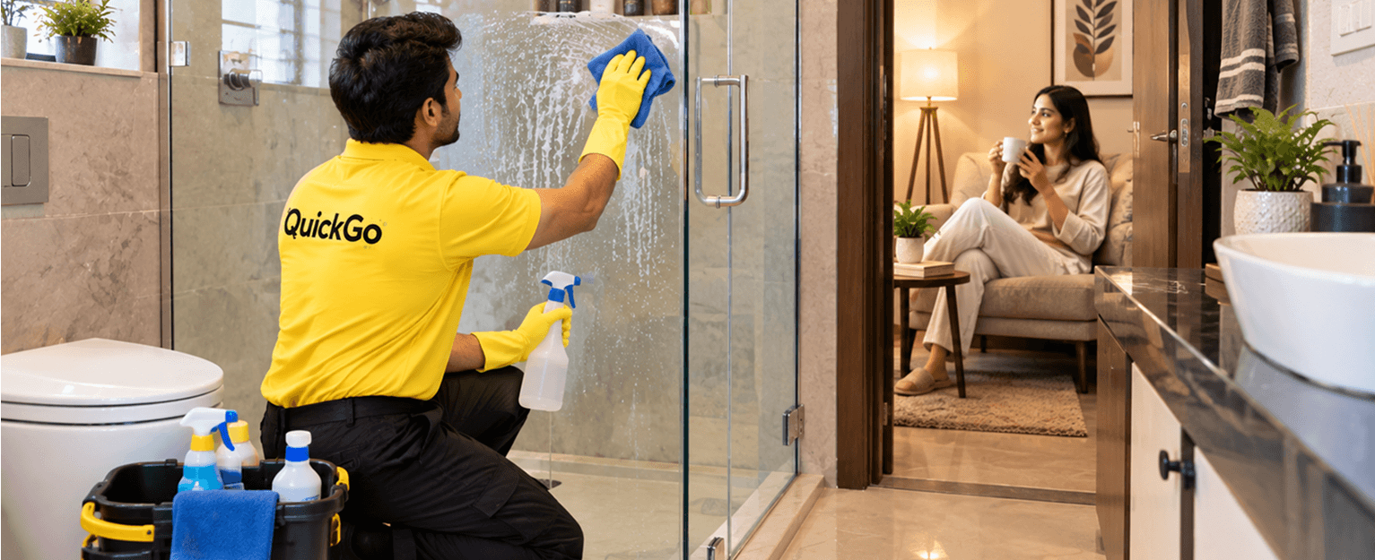 Professional bathroom cleaning service booked through QuickGo in India