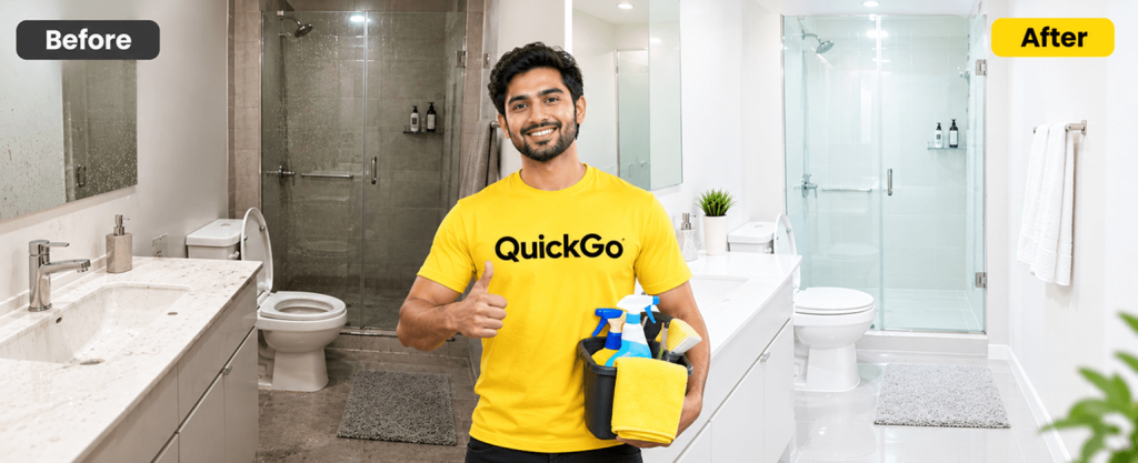 Deep bathroom cleaning service by a verified QuickGo professional